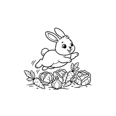 Bunny in a Vegetable Patch Coloring Page
