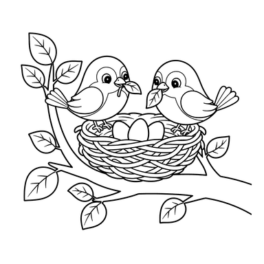 Birds Building a Nest Coloring Page