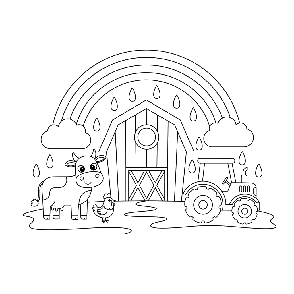 Dibujo para colorear "Arcoíris sobre la granja"