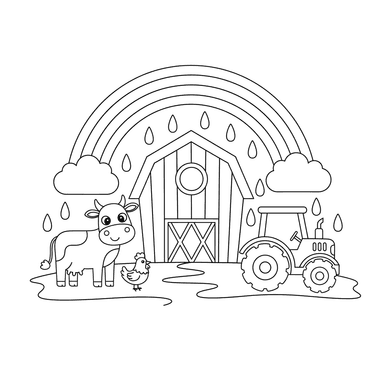 Rainbow Farm Coloring Page for Kids