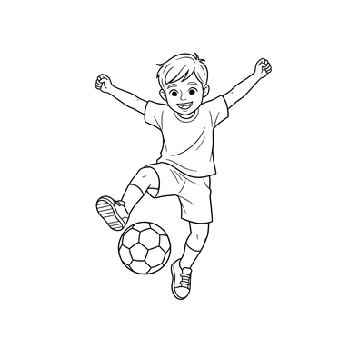 Happy Child Kicking a Soccer Ball Coloring Page