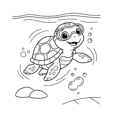 Dibujo para Colorear de Tortuga Nadando con Gafas en la Piscina