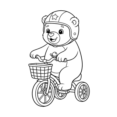 Bear Riding a Bicycle Coloring Page for Kids