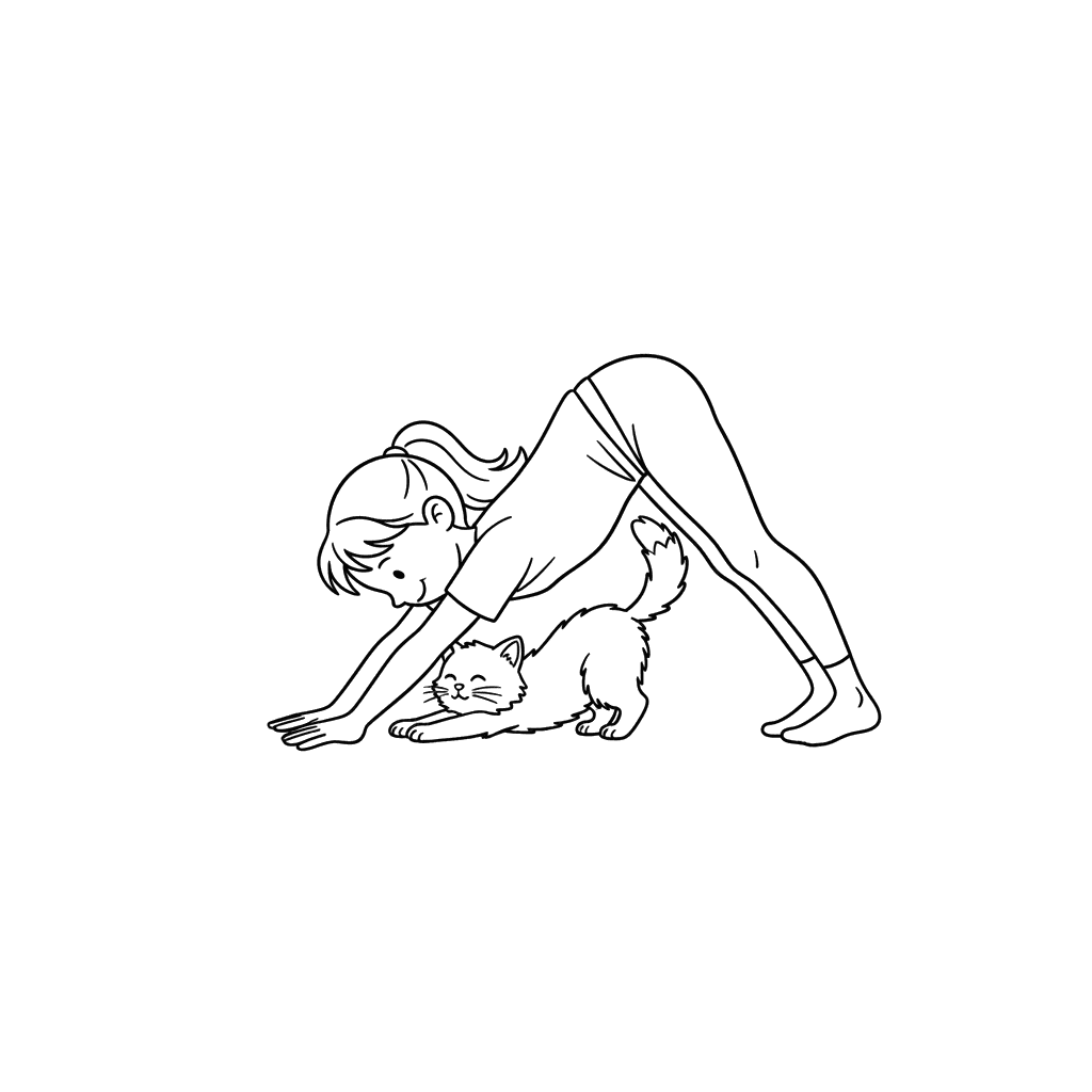 Dibujo para Colorear Niña Haciendo Yoga con un Gato