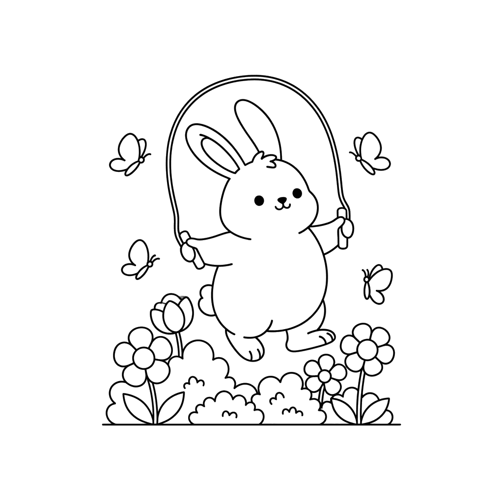 Dibujo para Colorear Conejo Saltando a la Cuerda