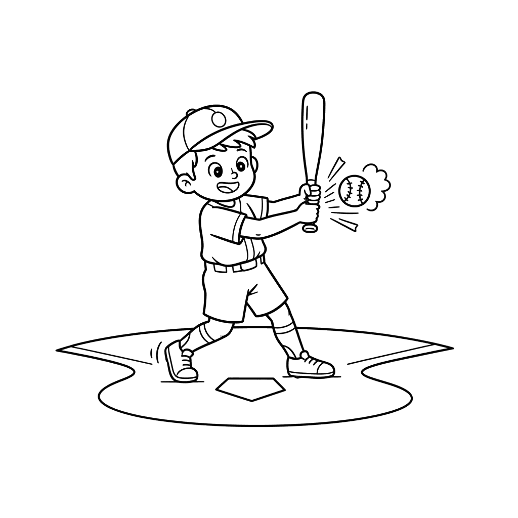 Dibujo para Colorear Niño Bateando Béisbol