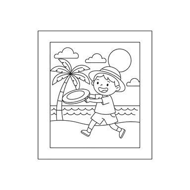 Coloriage Enfant lançant un Frisbee à la Plage