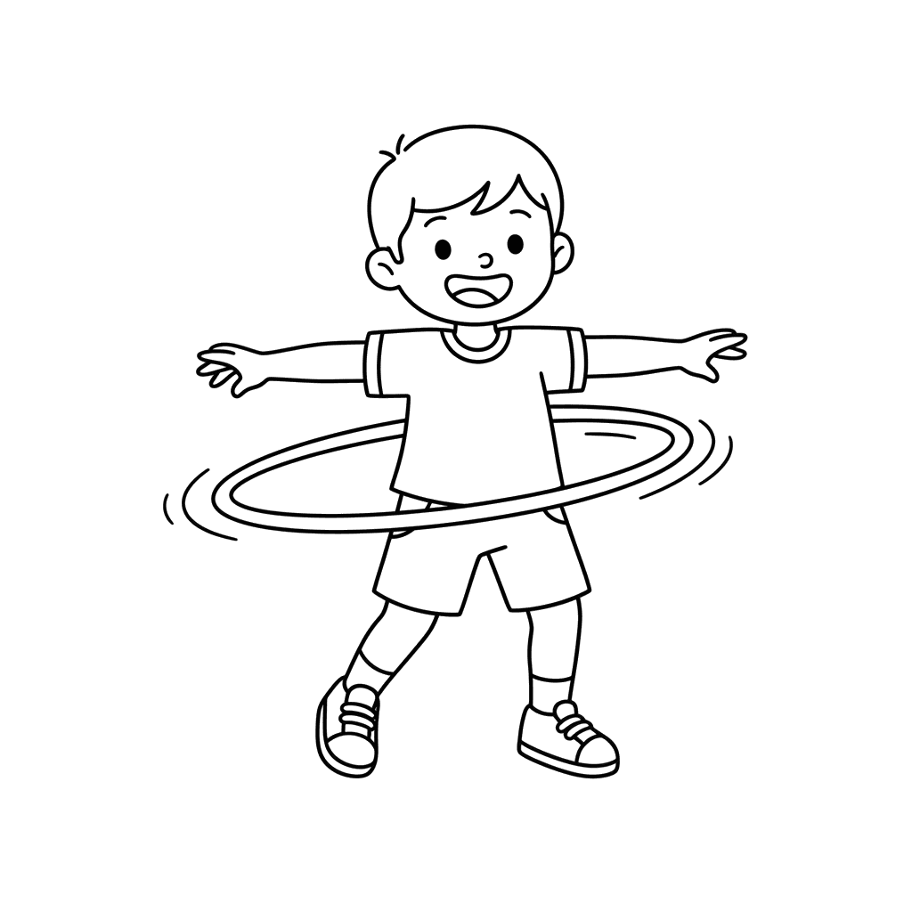ColorBoom: Dibujo para Colorear Niño Feliz con Hula Hoop