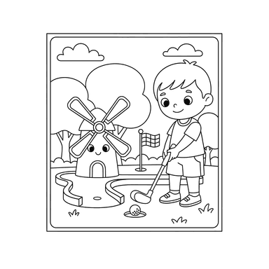 Child Playing Mini-Golf Coloring Page