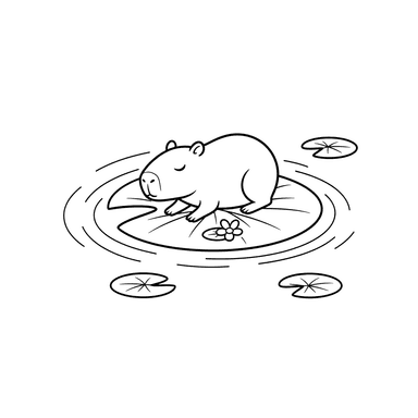 Capybara on a Lily Pad Coloring Page