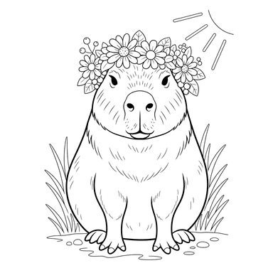 Capybara with Flower Crown Coloring Page by ColorBoom