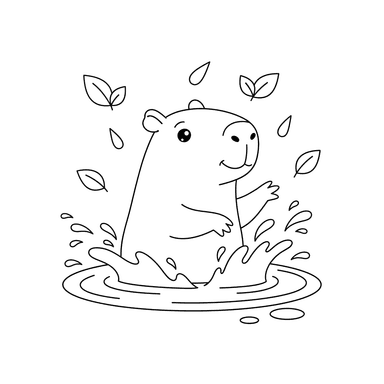 Joyful Capybara Splashing in a Puddle Coloring Page