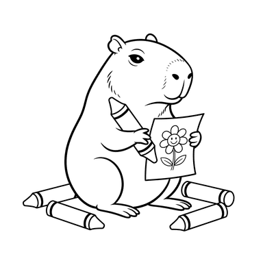 Creative Capybara Drawing with Crayons Coloring Page