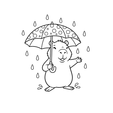 ColorBoom Capybara in Rain with Umbrella Coloring Page