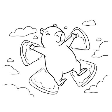 Coloriage Capybara Joyeux Faisant un Ange de Neige