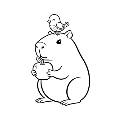 ColorBoom Capybara and Bird Sharing Apple Coloring Page