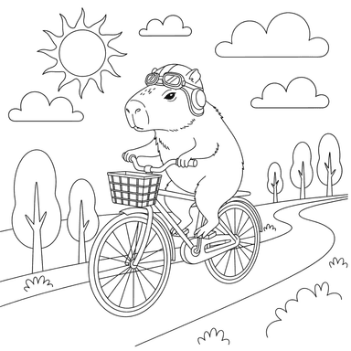 Brave Capybara on a Bicycle Coloring Page