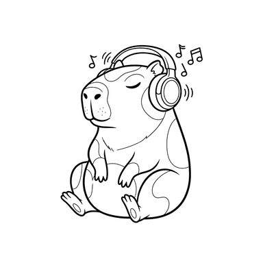 Relaxed Capybara with Headphones Coloring Page by ColorBoom