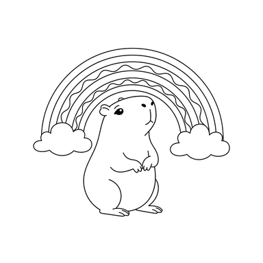 Wondering Capybara and Rainbow Coloring Page
