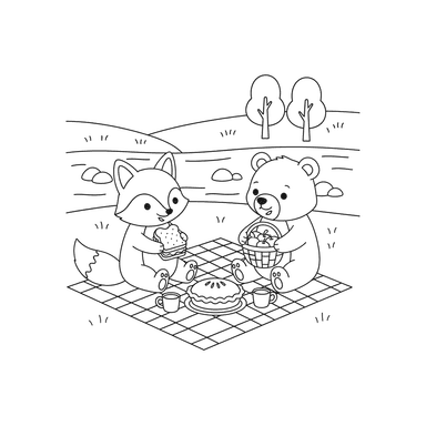 Coloriage: Amis partageant un repas au bord de la rivière