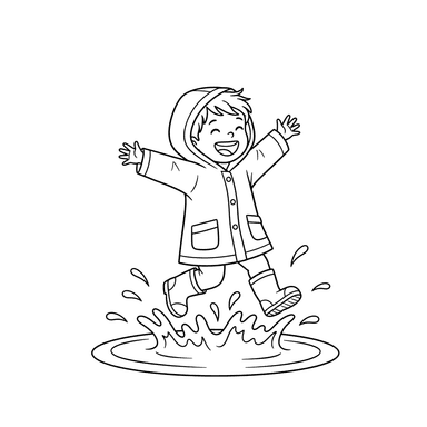 Child Splashing in a Puddle Coloring Page