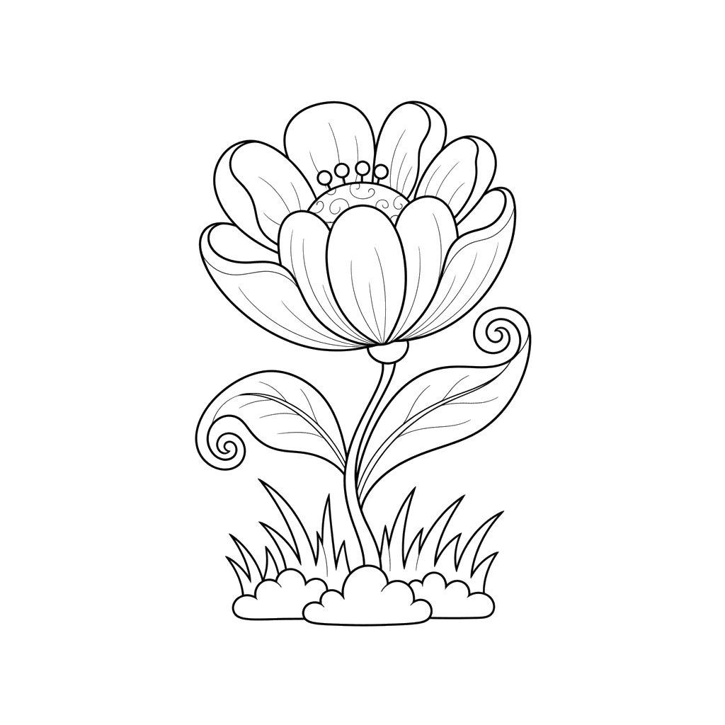 Beautiful Flower in Grass Coloring Page