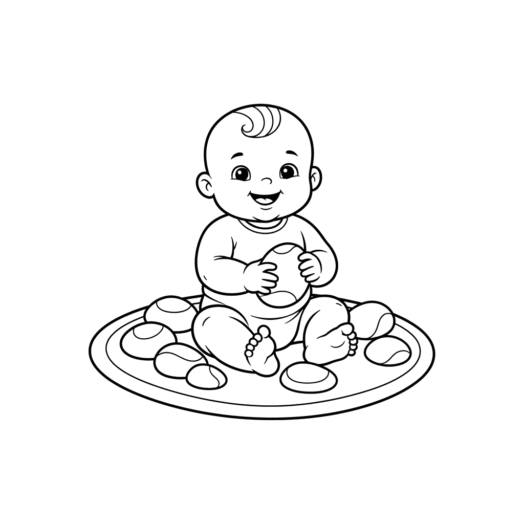 Baby Playing with River Stones Coloring Page
