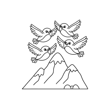 Colorful Birds Flying Over a Mountain Coloring Page