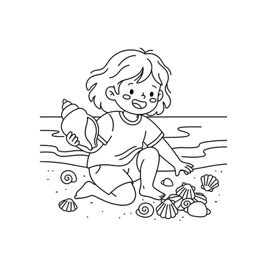 Seashell Collecting Fun Coloring Page