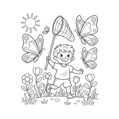 Chasing Butterflies Coloring Page for Kids