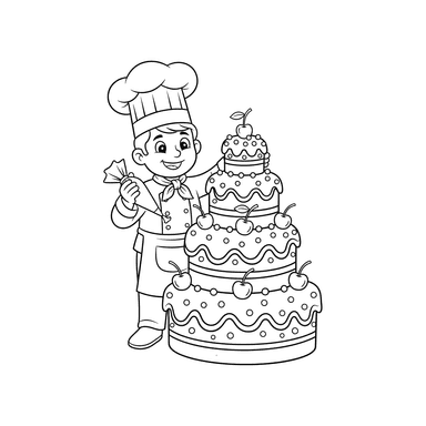 Coloriage Chef Décorant un Gâteau