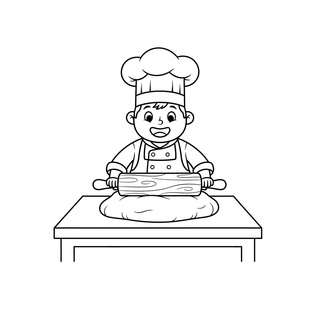 Dibujo para Colorear Chef Amasando Masa