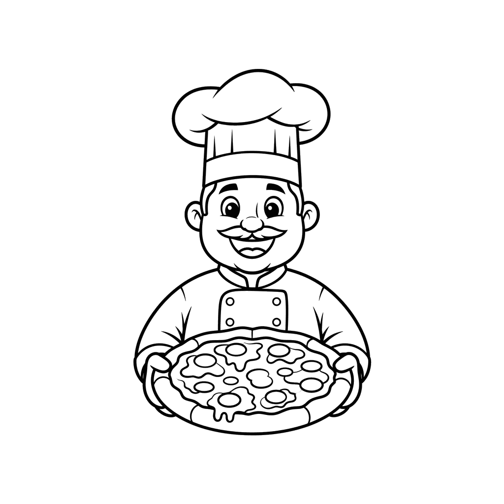 Dibujo para Colorear Chef con Pizza