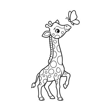Baby Giraffe and Butterfly Coloring Page