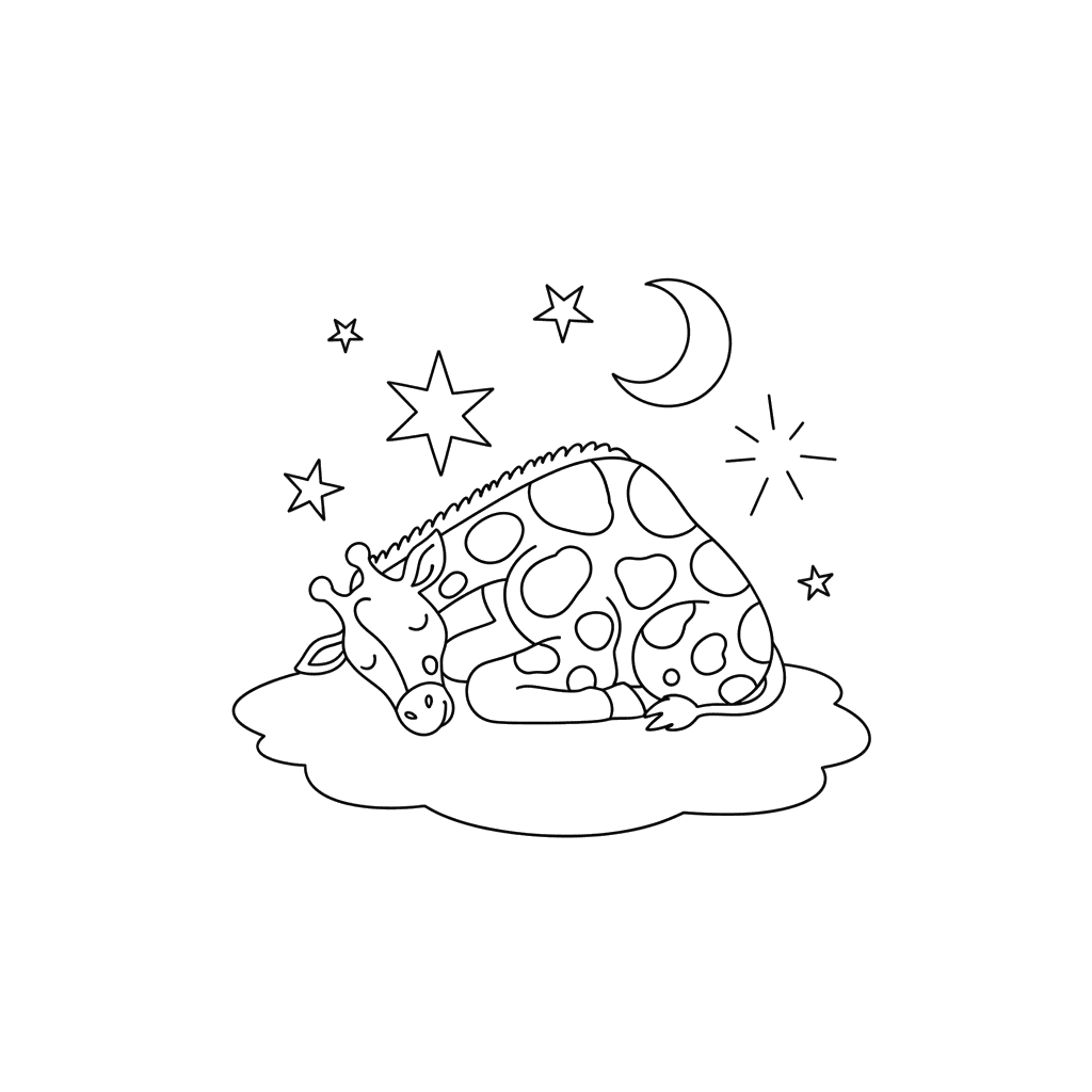 ColorBoom: Dibujo para Colorear Jirafa Durmiendo Bajo las Estrellas