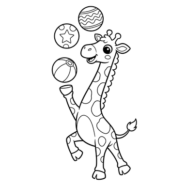 Giraffe Juggling Colorful Balls Coloring Page