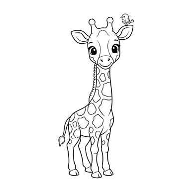 Giraffe with Bird Coloring Page