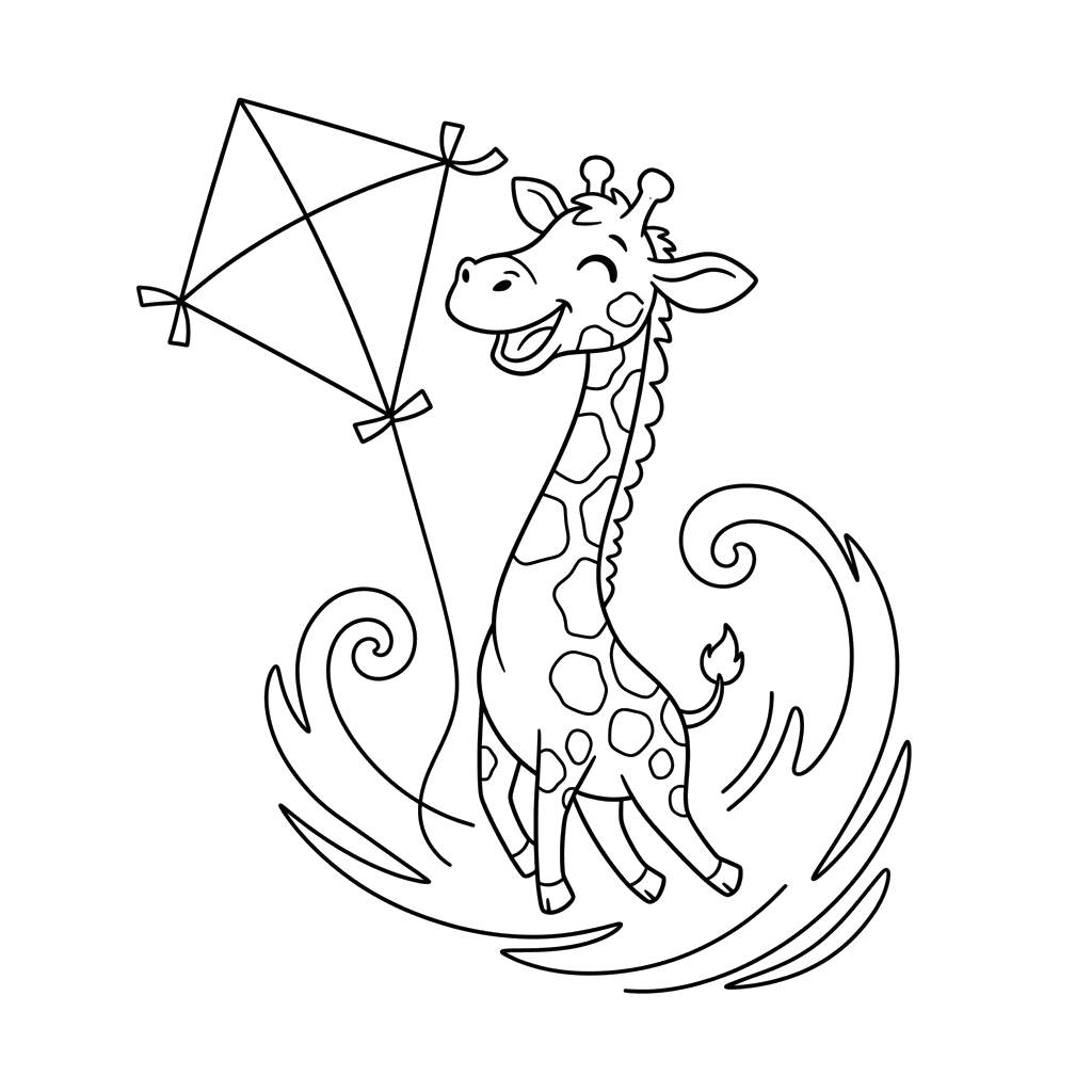 Dibujo para Colorear Jirafa Volando una Cometa