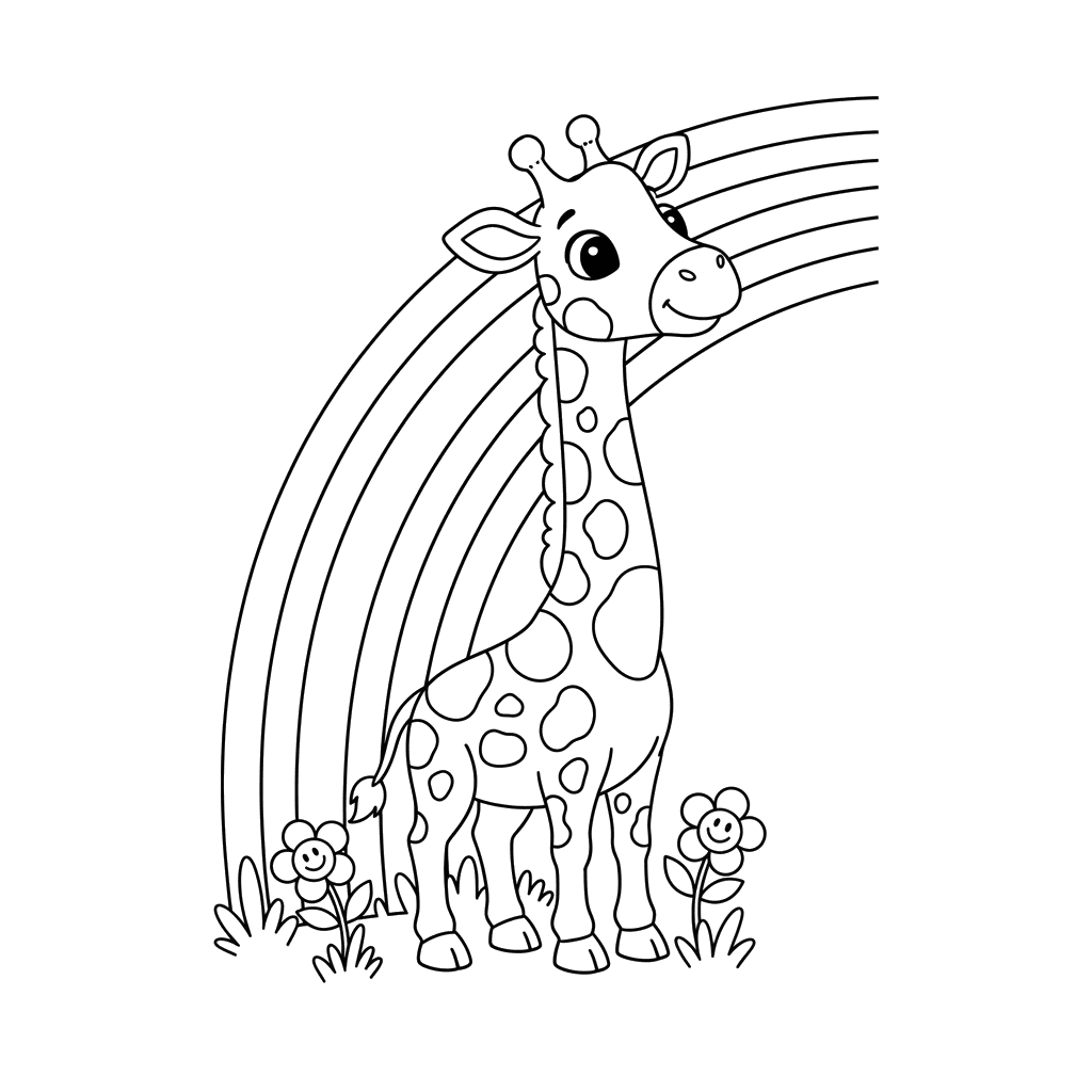Dibujo para Colorear Jirafa y Arcoíris