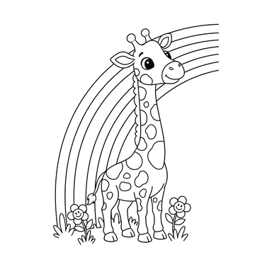 Giraffe and Rainbow Coloring Page for Kids