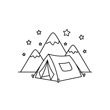Cozy Tent Under Starry Mountain Sky Coloring Page