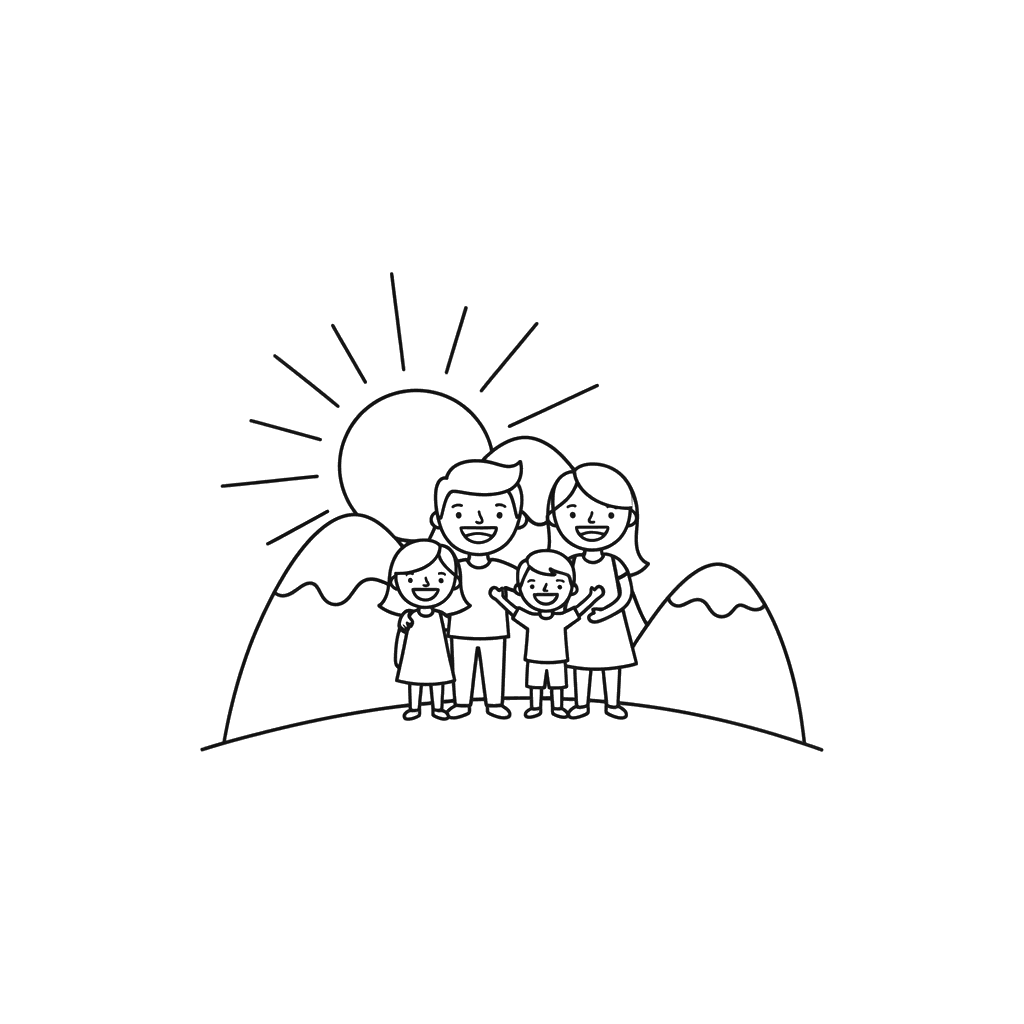 Dibujo para Colorear Familia al Atardecer - ColorBoom