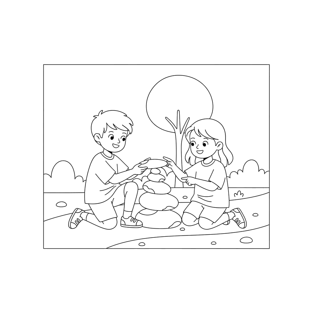 Dibujo para colorear Niños construyendo un mojón