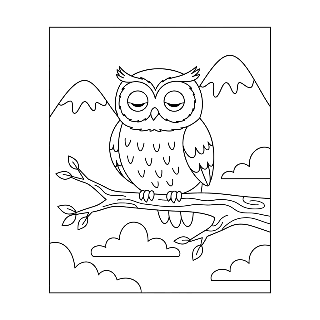 Dibujo para Colorear Búho Dormilón en las Montañas