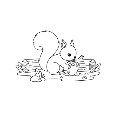 Squirrel Burying Acorn Coloring Page