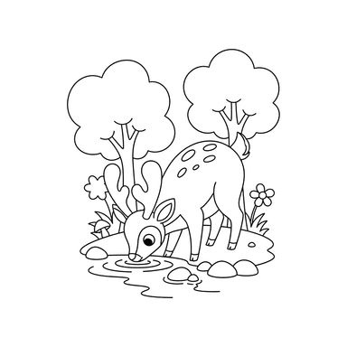 Coloriage Cerf buvant de l'eau