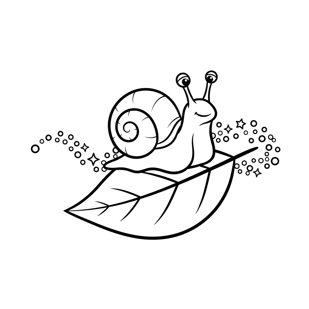 Ausmalbild: Kleine Schnecke mit Glitzernder Spur