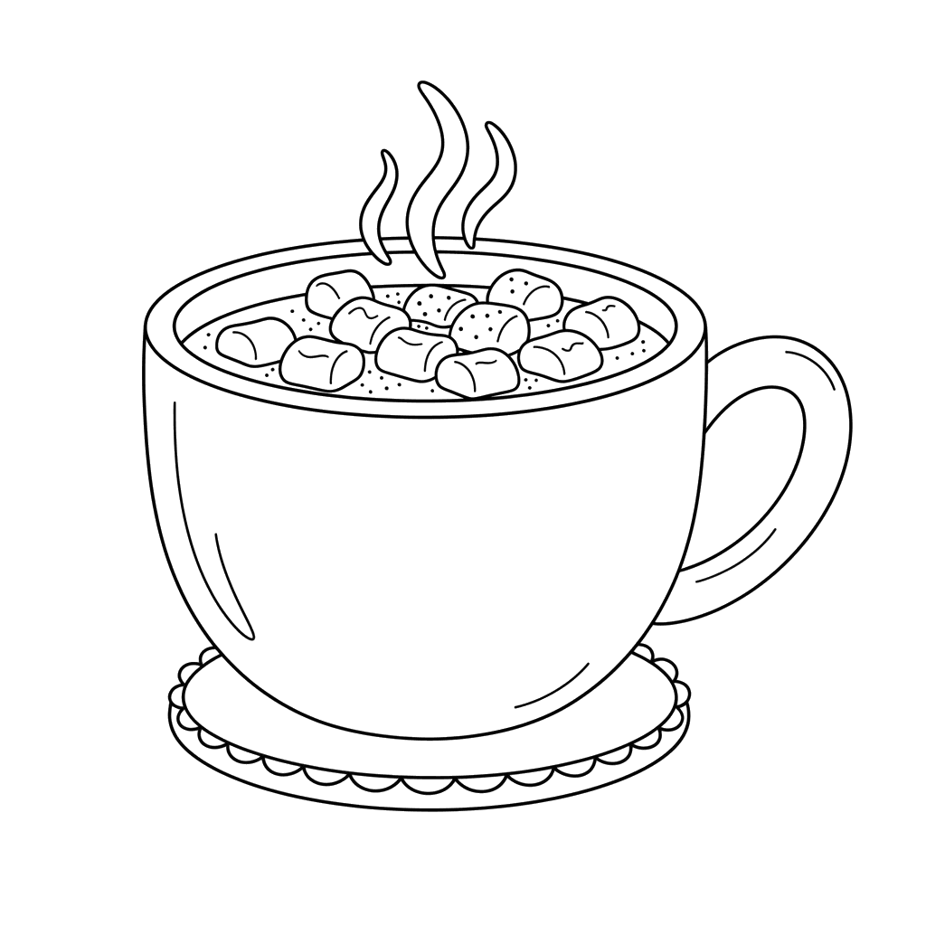 Dibujo para Colorear Taza de Cacao Caliente con Malvaviscos