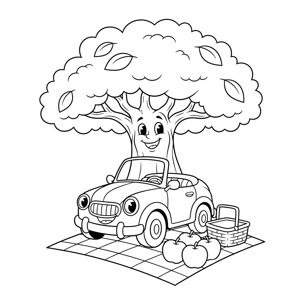 Dibujo para colorear: Coche de picnic
