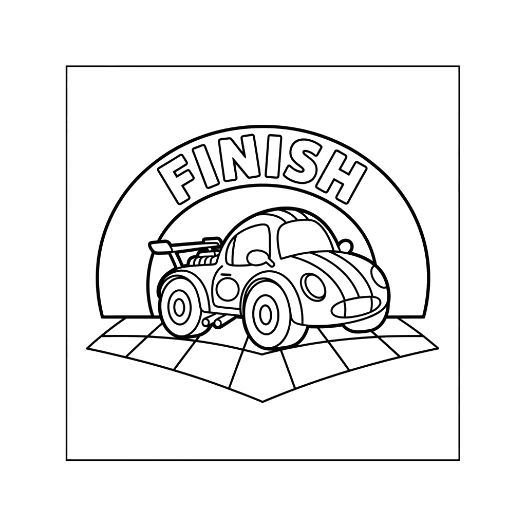 Dibujo para Colorear: Coche de Carreras Cruzando la Meta